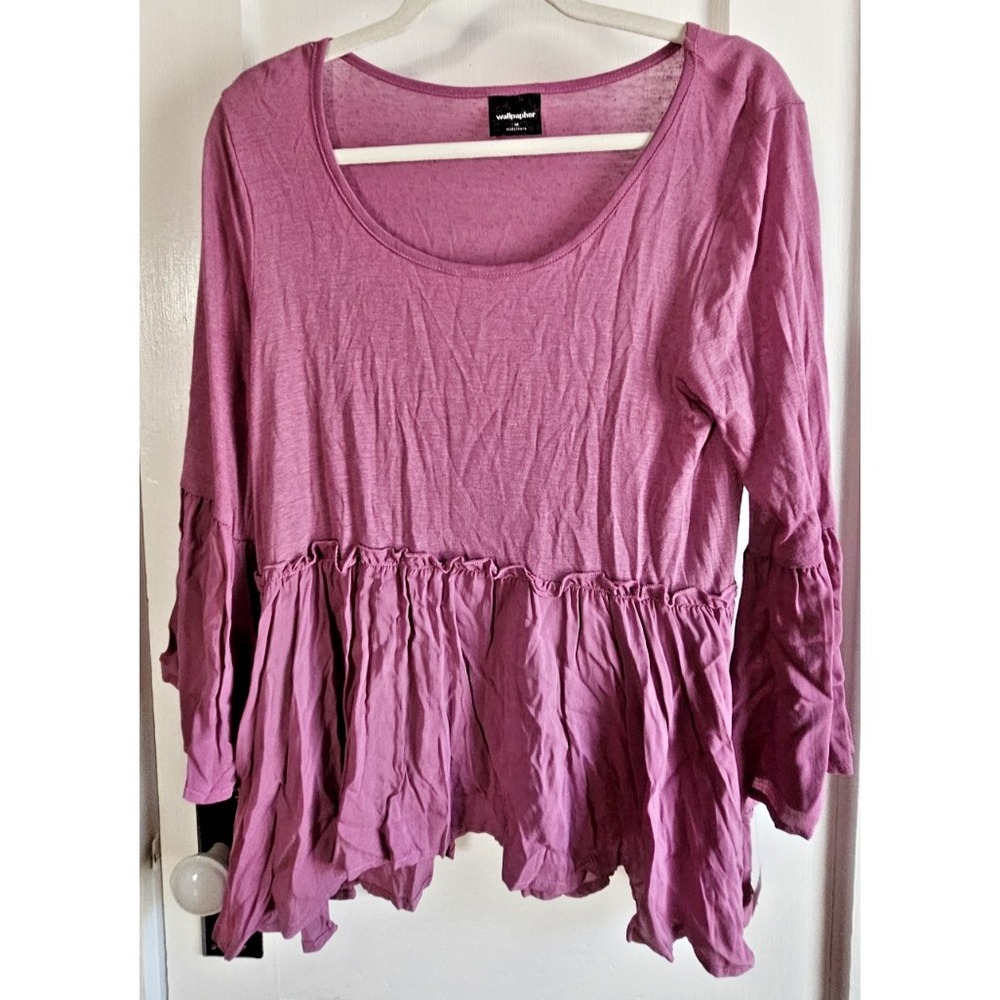 NWT Wallpapher woman peplum blouse top sz M pink‎ scoop neck